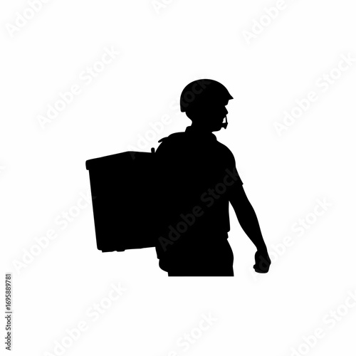 Silhouette of a delivery rider on a white background with safety helmet