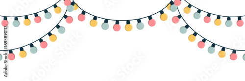 Light bulb garland - confetti and party favors - Festive banner - Colorful editable vectors around party celebration - Bright colors - Cheerful festivities - Lifestyle