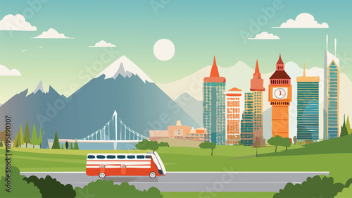 vector illustration of a city and important elements