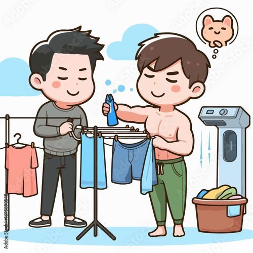 vector illustration of a person drying his clothes