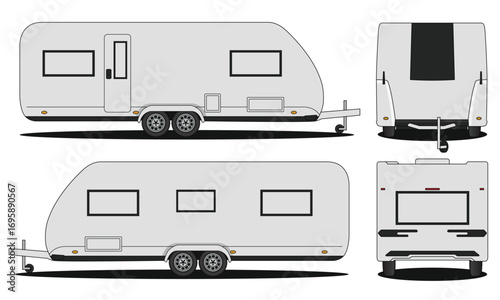 Caravan Truck Trailer - Mockup truck trailer vector for branding on isolated white background. Front, Side, Read views