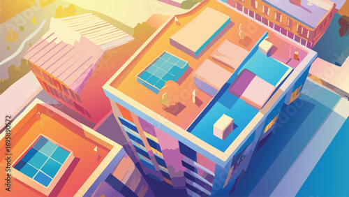 abstract city background - top view of a building
