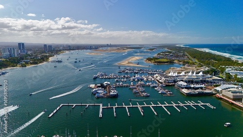 Tableau sur toile Gold Coast, Queensland, Australia: 4K Aerial Drone Image of City Skyline, Golden