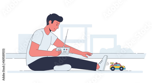 Young Person Engrossed in Remote Control Car Play