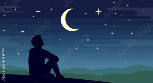 Contemplative Silhouette Under a Vast Starry Night