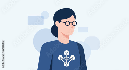 Professional Woman with Blockchain Technology Icon