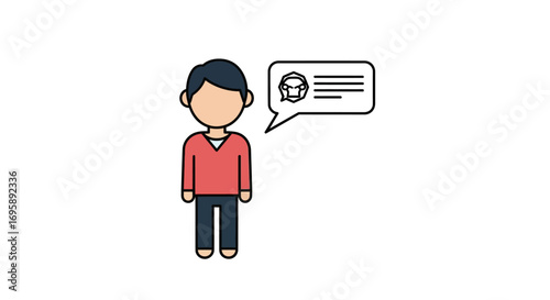 Minimalist character illustration with a chat bubble, symbolizing online communication and digital conversation