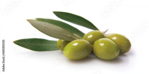 Wallpaper Mural Close-up of fresh, vibrant green olives with their leaves, ready for harvest. Torontodigital.ca
