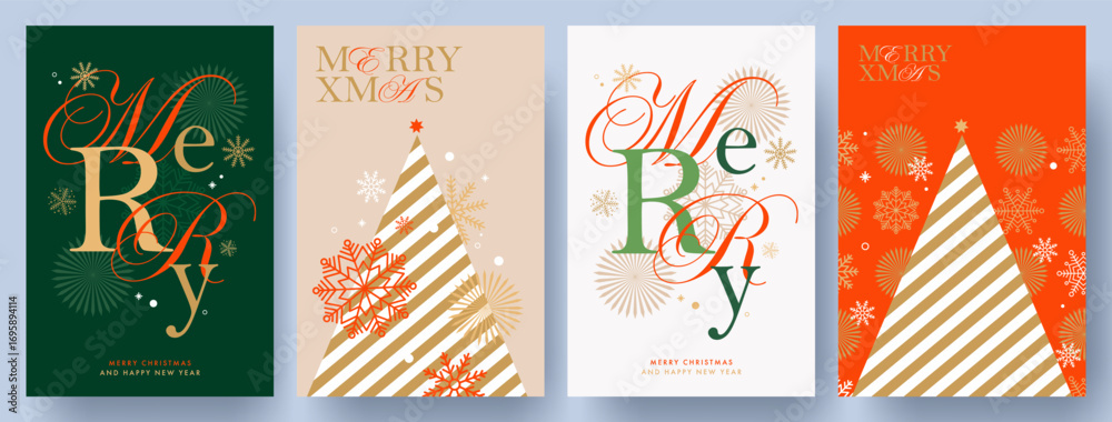 custom made wallpaper toronto digitalMerry Christmas and Happy New Year Set of greeting cards, posters, holiday covers. Xmas Design with beautiful snowflakes in modern line art style, Christmas tree and typography design. Christmas decor