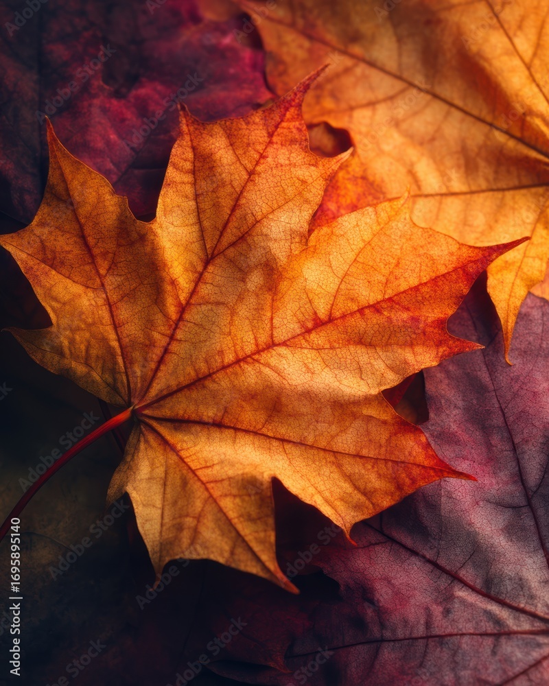 Overlapping autumn maple leaves in rich tangerine and burgundy tones, soft light for seasonal brand graphics and Instagram posts
Overlapping autumn maple leaves in rich tangerine and burgundy tones, soft light for seasonal brand graphics and Instagram posts