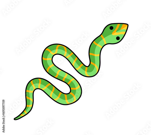 Green snake cartoon character. Vector isolated illustration.