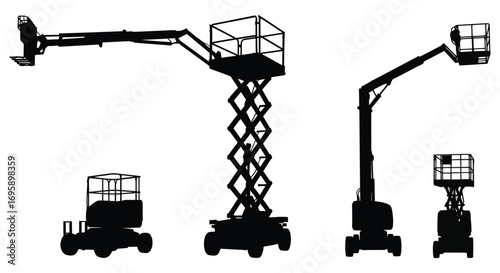 various types of construction equipment silhouettes shown