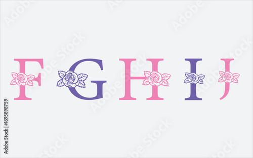 Floral alphabet a-z vector design, Alphabet vector. 1-10 number vector.