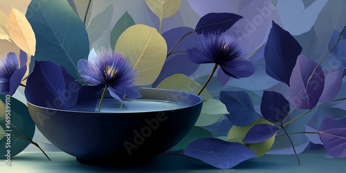 Spa Bowl with Flowers and Leaves
