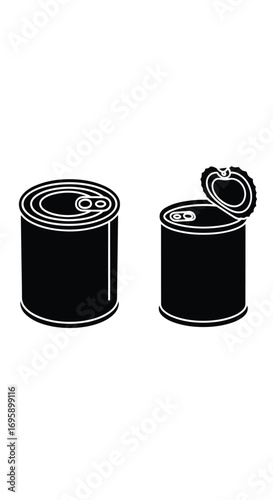 Illustration of sealed and opened tin cans for food storage preservation and convenient access