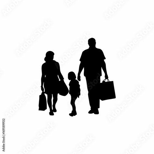 Silhouette of a family shopping together in a grocery store
