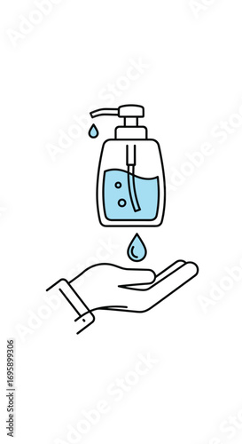 Liquid soap dispenser pouring sanitizer onto an open palm for hand hygiene