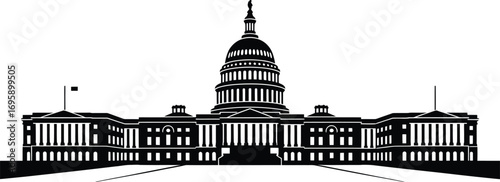 United States Capitol Building Silhouette Vector Illustration with American Symbol