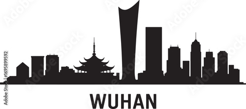 Wuhan Cityscape Silhouette Vector Illustration with Modern Buildings and Urban Skyline