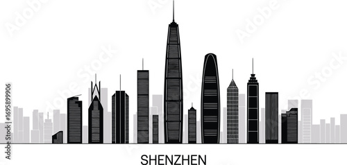 Shenzhen Cityscape Silhouette Vector Illustration with Modern Skyscrapers and Urban Skyline
