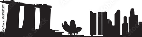 Singapore Skyline Silhouette Vector Illustration with Marina Bay Sands and City Buildings