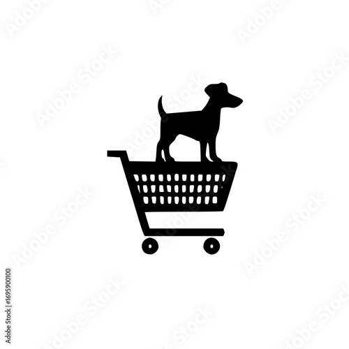 Vector image of shopping cart with cute dog symbol for ecommerce pet shop and retail branding

