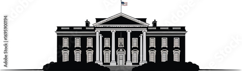 The White House Silhouette with American Flag on Transparent Background for Government