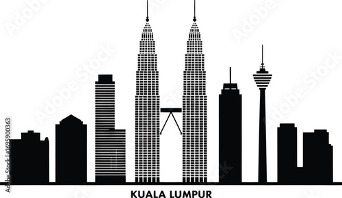 Kuala Lumpur Cityscape Silhouette Vector Graphic with Petronas Towers and Urban View
