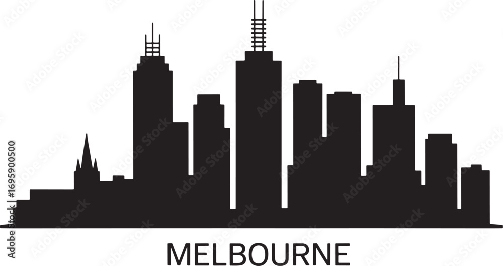 Obraz premium Melbourne Cityscape Silhouette Vector Illustration Featuring Prominent Buildings and Landmarks