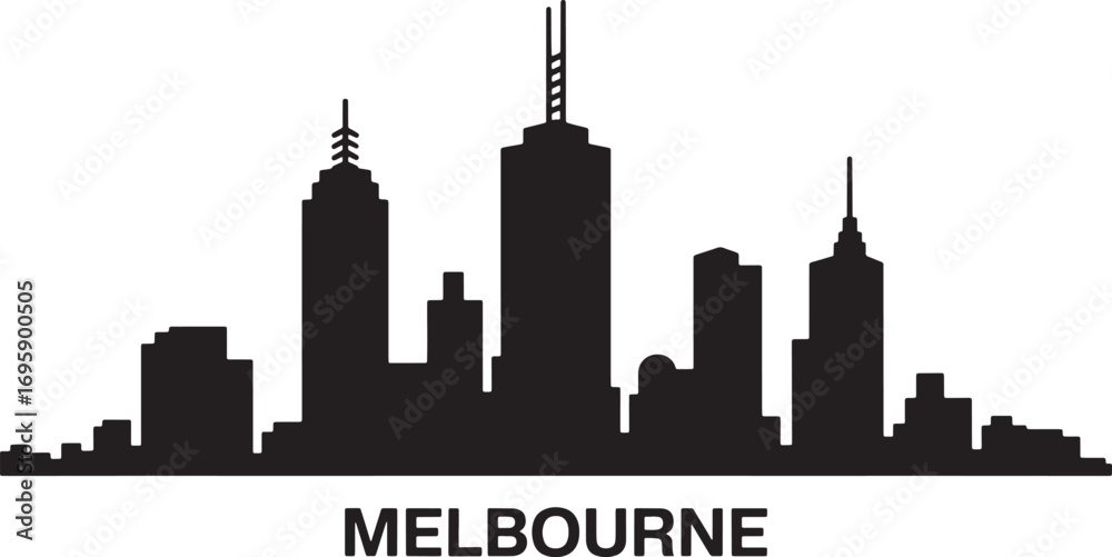 Naklejka premium Melbourne Skyline Vector Illustration Australia Cityscape Urban Scene Down Under