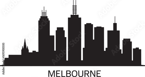 Melbourne Cityscape Silhouette Vector Illustration Featuring Prominent Buildings and Landmarks