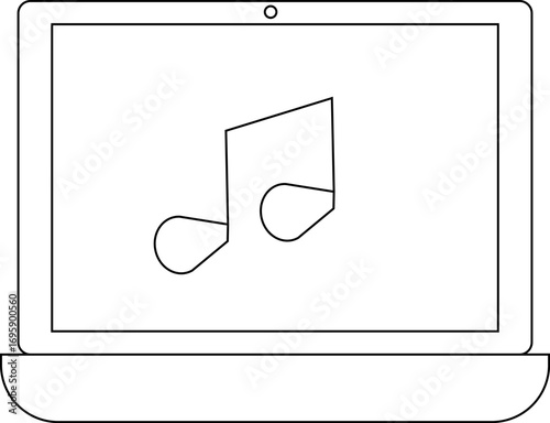 laptop icon and musical note icon with white background