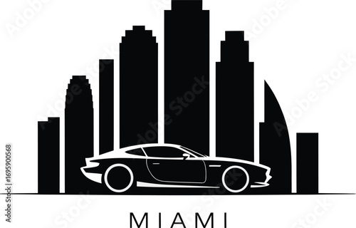 Miami Skyline Vector Illustration Florida Cityscape American Architecture Car