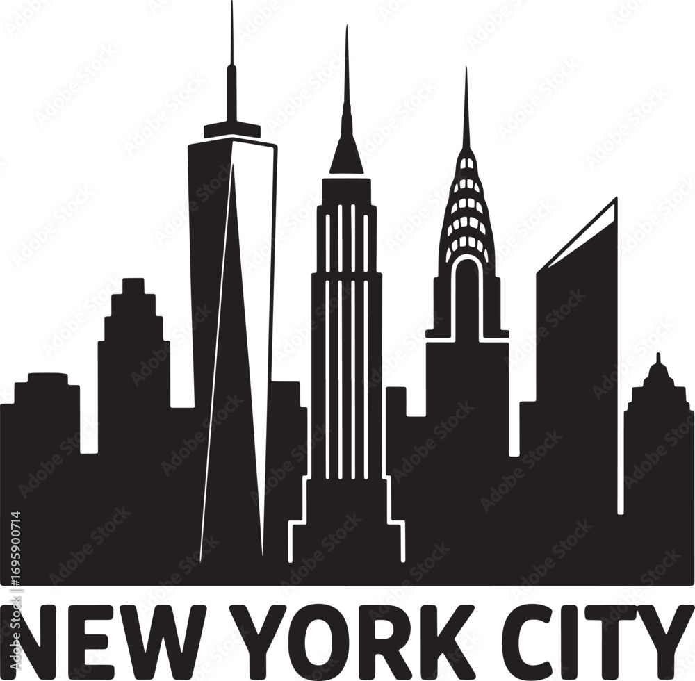 Obraz premium New York City Skyline Silhouette Vector Illustration Landmark Travel Destination USA America
