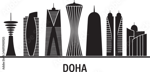 Doha Skyline Silhouette Vector Illustration with Modern Architecture and Urban Design