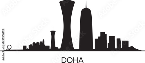 Doha Skyline Silhouette Vector Illustration with Modern Buildings and Cityscape Design