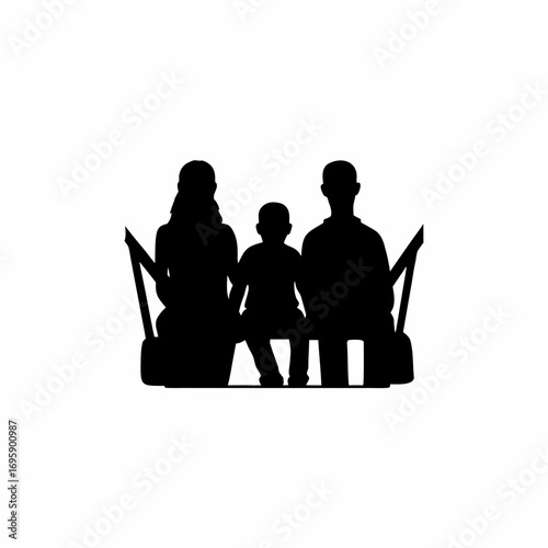 Family in car wearing seatbelts road safety concept