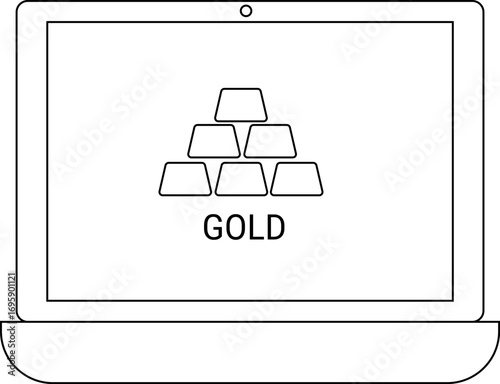 laptop icon and gold bar icon with white background