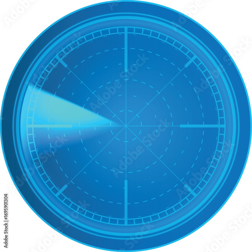 Realistic navy or air sonar, digital blue HUD radar display in searching, detection system, vector navigation interface