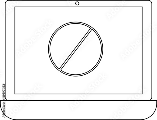 laptop icon and prohibited icon with white background