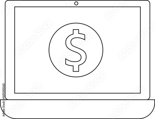 laptop icon and dollar coin icon with white background