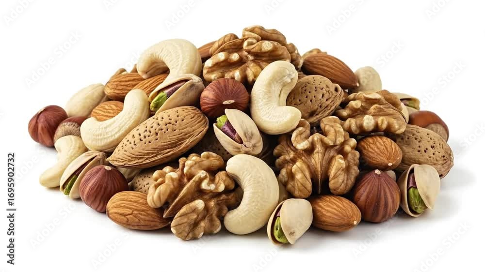 custom made wallpaper toronto digitalA rich and healthy assortment of mixed nuts, including walnuts, almonds, cashews, pistachios, and hazelnuts, piled together and isolated on a clean white background.