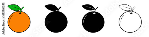Colored and black mandarins. Mandarin icons isolated on white background. Vector illustration.