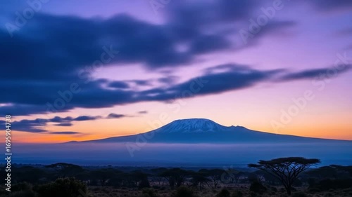 Mount Kilimanjaro sunrise timelapse with changing sky colors in Tanzania Africa