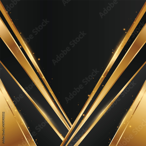Luxury Black Background with Golden V Shape Lines and Light Sparkle Effect, Elegant Premium Vector Template