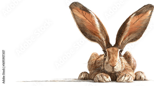 A realistic illustration of a rabbit with large ears on a transparent background. vector 