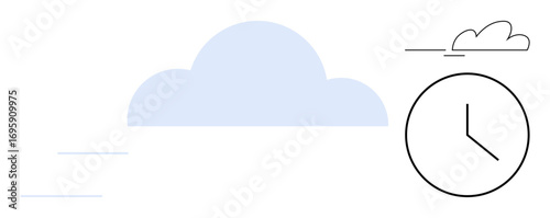 Soft blue cloud with a clock and motion lines. Ideal for time management, productivity, speed, innovation, progress, weather, and abstract concepts. A simple flat metaphor