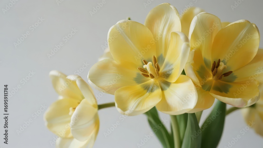 Obraz premium A bunch of flowers with soft colors blooms against a simple background, showing freshness and elegance.