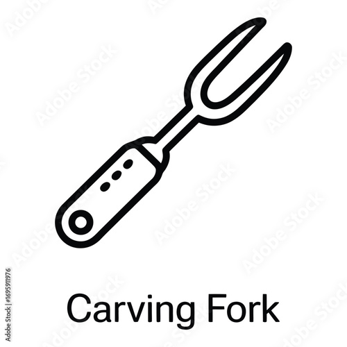 Carving Fork Vector Icon – Kitchen Utensil, Cooking, Meat Cutting Tool