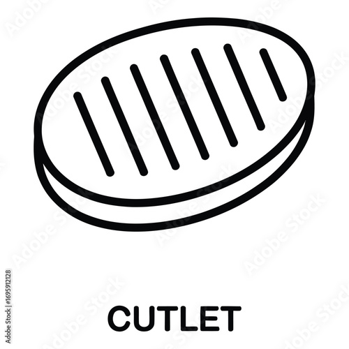 Cutlet Vector Icon – Food, Meat, Culinary Dish, Grill Symbol
